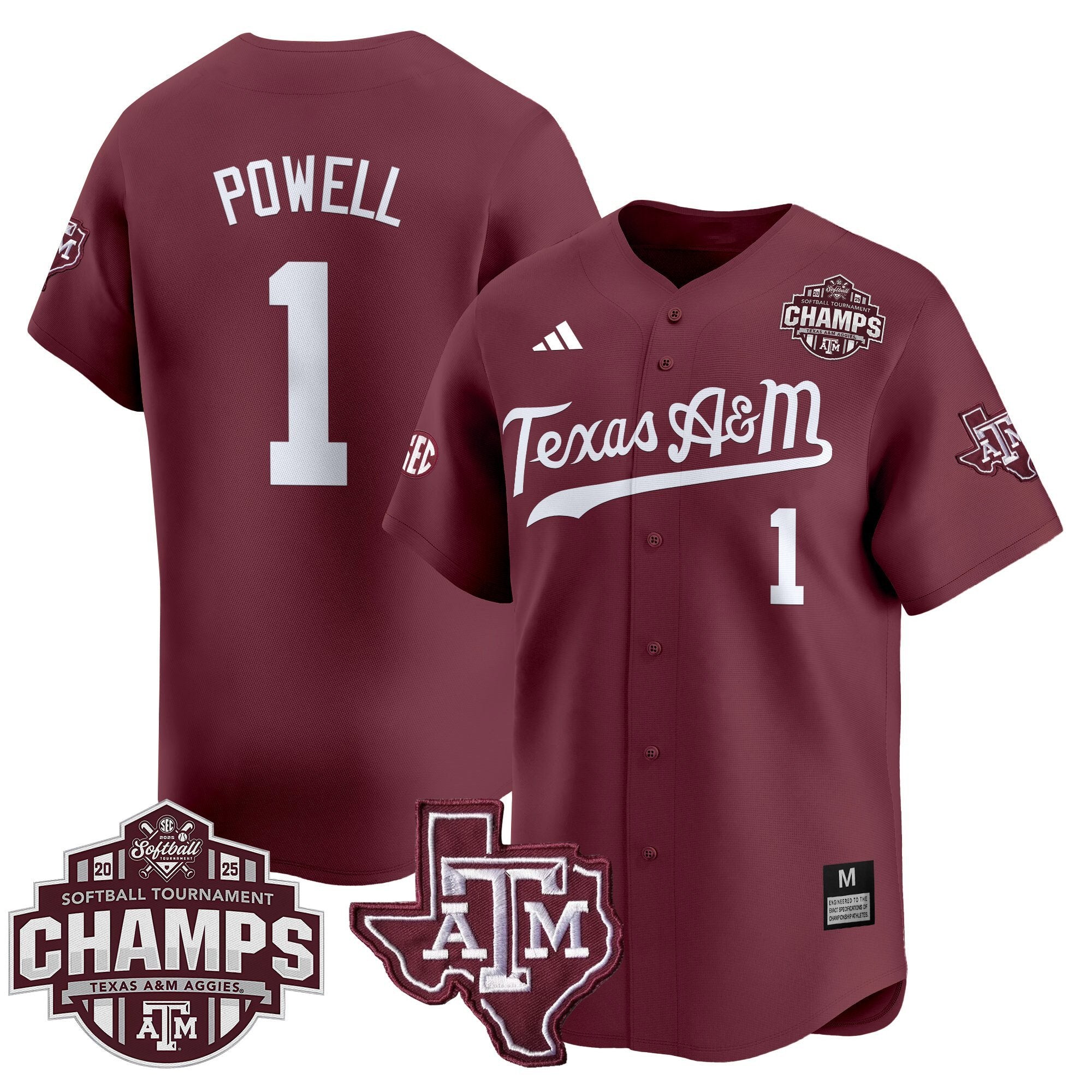 Size - T.A&M.A 2025 SEC Softball Conference Tournament Champions Patch Vapor Premier Limited Men Jersey - All Stitched