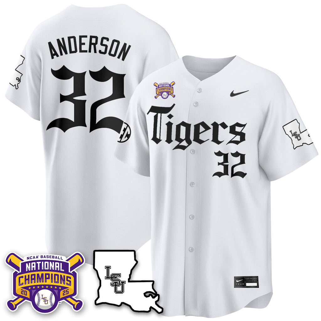 Men's LSU Tigers 2025 World Series Champions 'Gothic Geaux Edition' Jersey - All Stitched