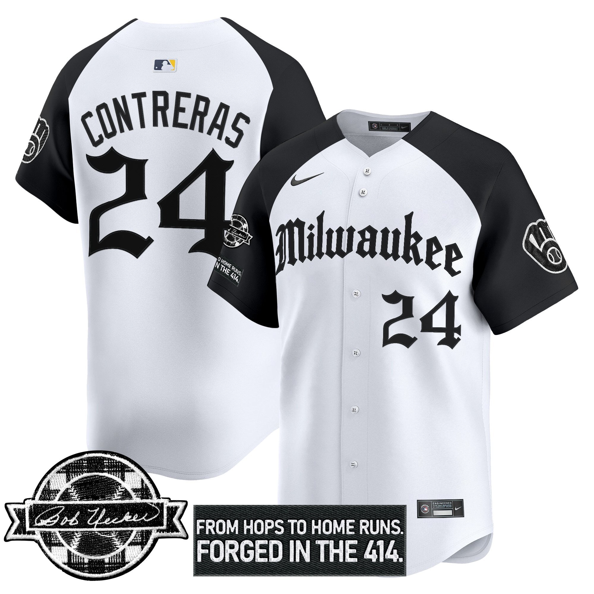 MIL Bob Uecker Patch Vapor Premier Limited Jersey - Gothic Edition - All Stitched