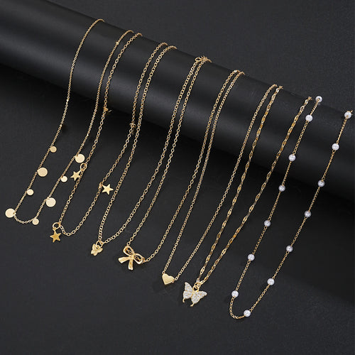17pcs Fashion Minimalist Jewelry Set For Women Vintage Twist Snake Bone Heart Butterfly Star Pendant Necklace Bracelet Sets Gift