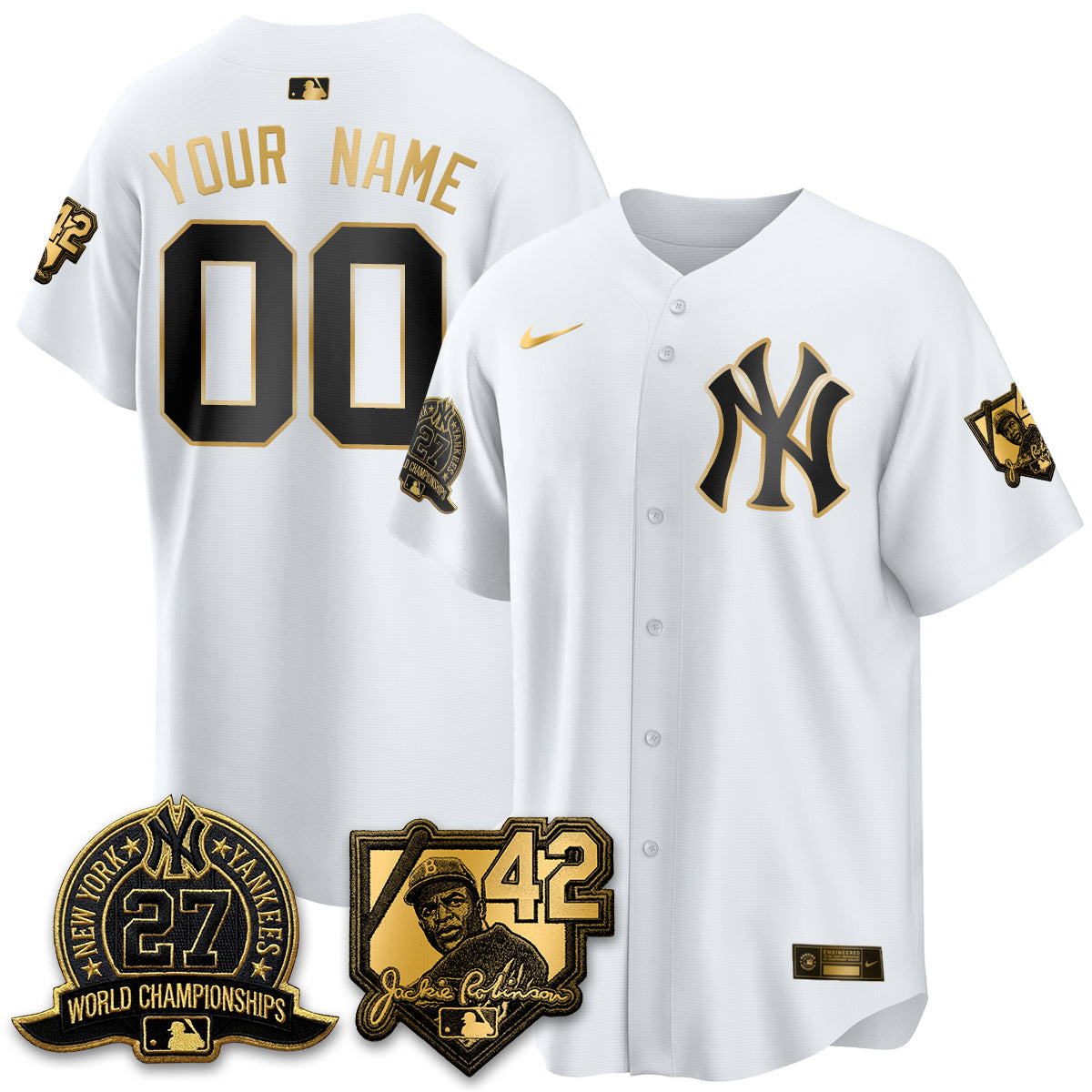 NYY 2026 Jackie Robinson Day Vapor Limited Gold Edition Custom Jersey - All Stitched